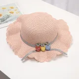 Kids Cartoon Wide Brim Straw Beach Sunhat With Bag Set