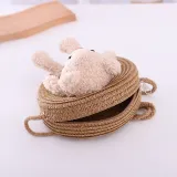 Kids Cute Bear Anti-UV Outdoor Beach Straw Sunhat with Bag Set