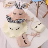Kids Cartoon Bow Tie with Eyes Wide Brim Straw Beach Sunhat With Bag Set