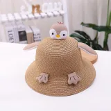 Kids Cartoon Penguin Anti-UV Wide Brim Outdoor Beach Sunhat with Bag Set