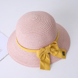 Mommy and Me Anti-UV Pure Color Outdoor Beach Straw Sunhat with Bag Set
