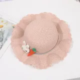 Kids Anti-UV Rabbit and Carrot Outdoor Beach Straw Sunhat with Bag Set