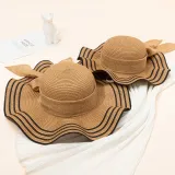 Mommy and Me Anti-UV Lace Wide Brim Outdoor Beach Straw Sunhat
