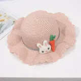 Kids Anti-UV Rabbit and Carrot Outdoor Beach Straw Sunhat with Bag Set