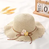 Kids Flower Straw Beach Wide Brim Sunhat With Bag Set