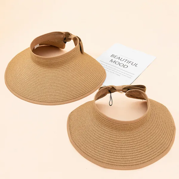 Mommy and Me Anti-UV Empty Top Wide Brim Outdoor Beach Straw Sunhat
