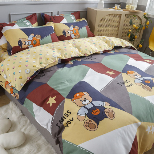 Kids 4PCS Cartoon Bear Dinosaur Bedding Pattern Printed Quilt Cover Set