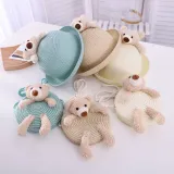 Kids Cute Bear Anti-UV Outdoor Beach Straw Sunhat with Bag Set