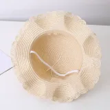 Mommy and Me Anti-UV Cartoon Bear Outdoor Beach Straw Sunhat with Bag Set