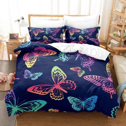 3PCS Bedding Multicolor Butterfly Pattern Printed Quilt Cover With Pillowcases