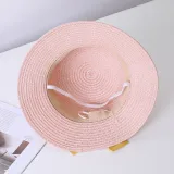 Mommy and Me Anti-UV Pure Color Outdoor Beach Straw Sunhat with Bag Set