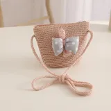 Kids Anti-UV Cute Wide Brim Lace Bow Outdoor Beach Sunhat with Bucket Bag Set