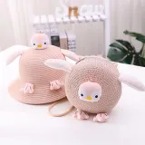 Kids Cartoon Penguin Anti-UV Wide Brim Outdoor Beach Sunhat with Bag Set