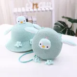 Kids Cartoon Penguin Anti-UV Wide Brim Outdoor Beach Sunhat with Bag Set