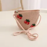 Kids Anti-UV Wide Brim Cherry Pattern Outdoor Beach Sunhat with Bag Set