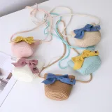 Mommy and Me Anti-UV Pure Color Outdoor Beach Straw Sunhat with Bag Set