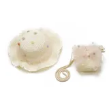 Kids Cartoon Antlers Wide Brim Straw Beach Sunhat With Bucket Bag Set