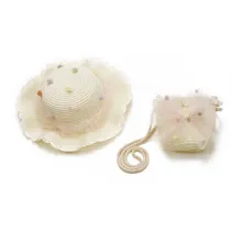 Kids Cartoon Antlers Wide Brim Straw Beach Sunhat With Bucket Bag Set