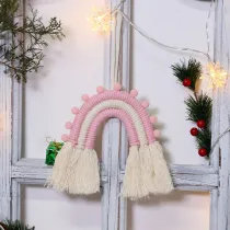 Woven Rainbow Pendant Baby Room Decoration Pink Fur Ball