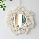 Nordic Flower Round Mirror Decoration Woven Handmade Cotton Thread Tapestry Mirror Bedroom