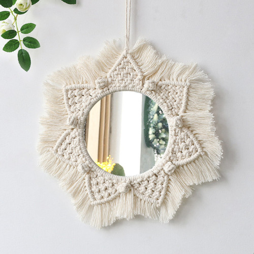 Nordic Flower Round Mirror Decoration Woven Handmade Cotton Thread Tapestry Mirror Bedroom