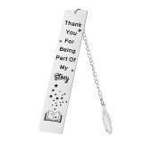 Inspirational Bookmark with Chain Thank You For Being Part Of My Story Stainless Steel Feather Pendant Gift
