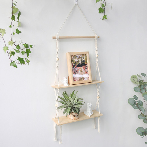 Handmade Double-Layer Wood Storage Tapestry Wall Decoration Flower Basket Bracket Homestay Decoration