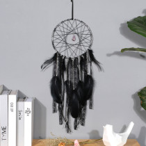 Natural Amethyst Dream Catcher Pendant Black Lace Fringed Wind Chimes