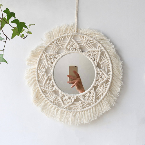 Nordic Flower Round Mirror Decoration Woven Handmade Cotton Thread Tapestry Mirror Bedroom
