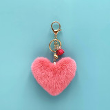 Heart Keychain Pom Furry Cone Key Chain