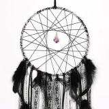 Natural Amethyst Dream Catcher Pendant Black Lace Fringed Wind Chimes