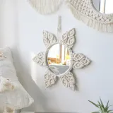 Nordic Flower Round Mirror Decoration Woven Handmade Cotton Thread Tapestry Mirror Bedroom
