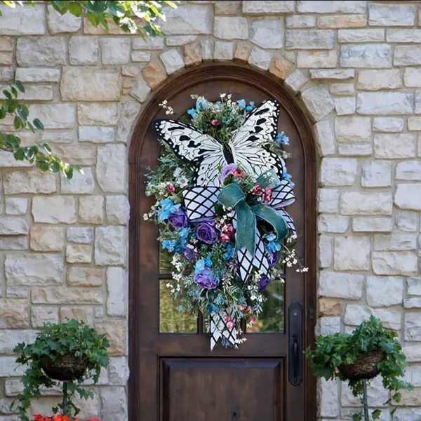 Rose Tulip Butterfly Wreath Front Door Pendant Spring Mother's Day Home Decor