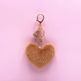 Heart Keychain Pom Furry Cone Key Chain