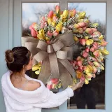 Rose Tulip Butterfly Wreath Front Door Pendant Spring Mother's Day Home Decor
