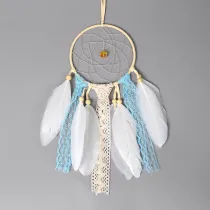 Blue Girly Heart Dream Catcher Feather Pendant