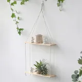 Handmade Double-Layer Wood Storage Tapestry Wall Decoration Flower Basket Bracket Homestay Decoration