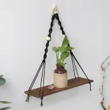 Handmade Black Wooden Board Rope Storage Tapestry Wall Decoration Flower Basket Bracket