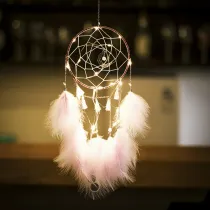 Moonlight Wrapped Light Feather Dream Catcher Wind Chime Ornaments Home Accessories