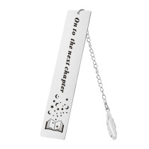 Inspirational Bookmark with Chain On To The Next Chapter Stainless Steel Feather Pendant Gift