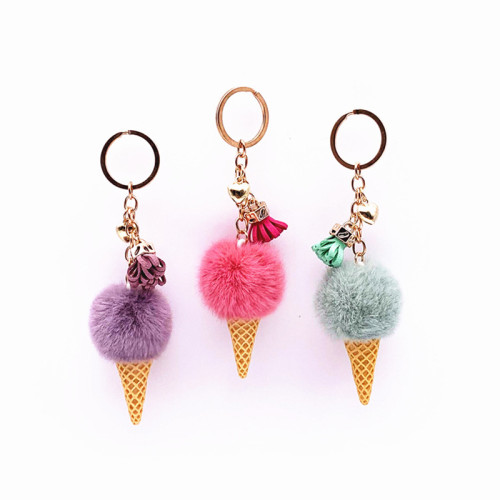 Ice Cream Keychain Pom Furry Cone Key Chain