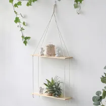 Handmade Double-Layer Wood Storage Tapestry Wall Decoration Flower Basket Bracket Homestay Decoration