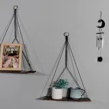 Handmade Black Wooden Board Rope Storage Tapestry Wall Decoration Flower Basket Bracket