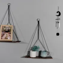 Handmade Black Wooden Board Rope Storage Tapestry Wall Decoration Flower Basket Bracket