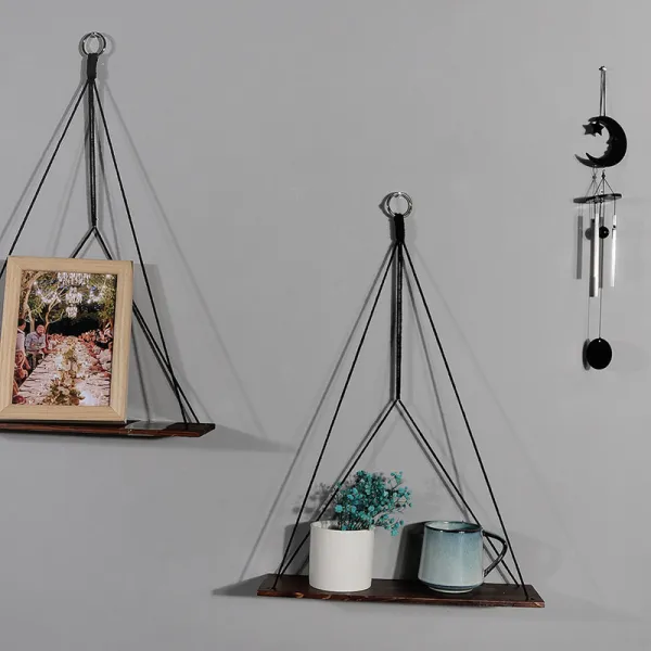 Handmade Black Wooden Board Rope Storage Tapestry Wall Decoration Flower Basket Bracket