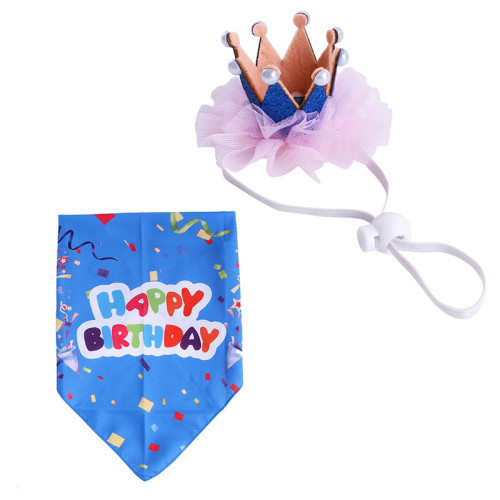 2PCS Pet Crown Hat and Doggy Happy Birthday Scarf Set