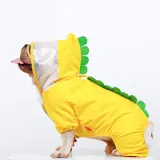 Dog Raincoats Yellow Dinosaur Hooded Waterproof Jumpsuit Rain Poncho