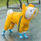 Pet Dog Raincoat Cute Cartoon Bee Dinosaur Four-Legged Hooded with Reflective Strap