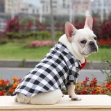Soft Casual Cotton Pet Shirts Blue and Black Plaid Dog Clothes With Bow Tie