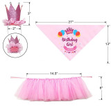 Pet Girl Party Supplies Pink Tutu Skirt Crown Hat Scarf Happy Birthday Banner Dog